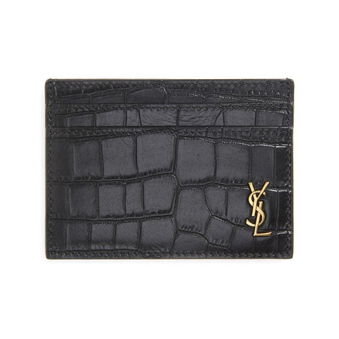 Saint Laurent Monogram Croc Embossed Leather Card Case Wallet 607602 at_Queen_Bee_of_Beverly_Hills