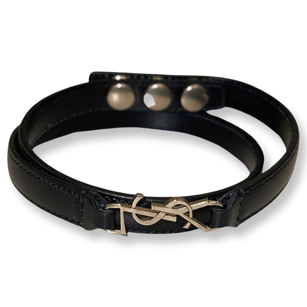 Saint Laurent Leather Wrap Bracelet L - Black | Editorialist
