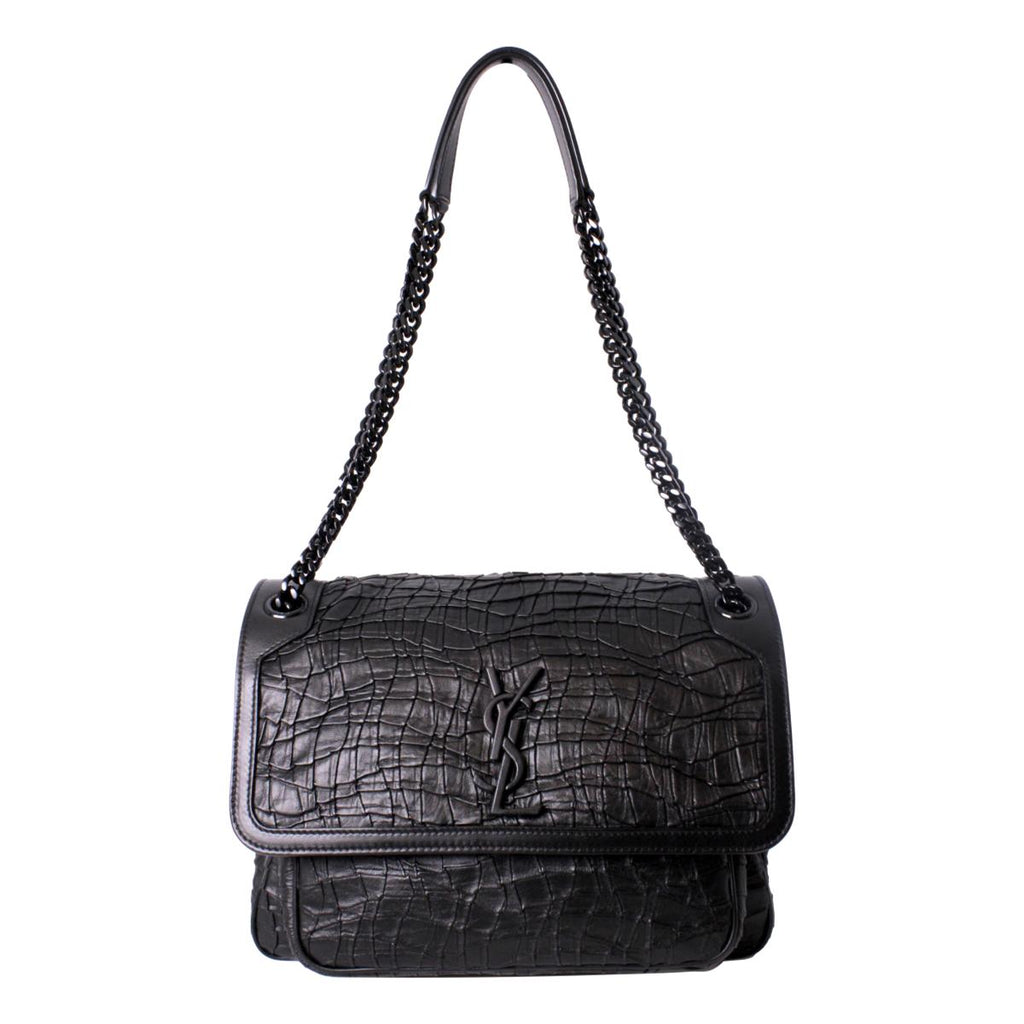 Saint Laurent Monogramme Medium Croc Niki Bag Black Ysl
