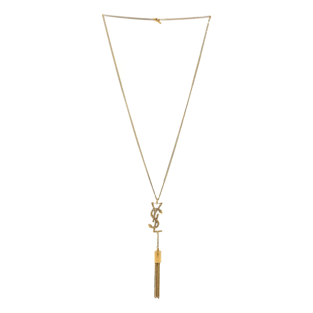 Saint Laurent Serpent Monogram Logo Tassel Gold Brass Chain Necklace –  Queen Bee of Beverly Hills