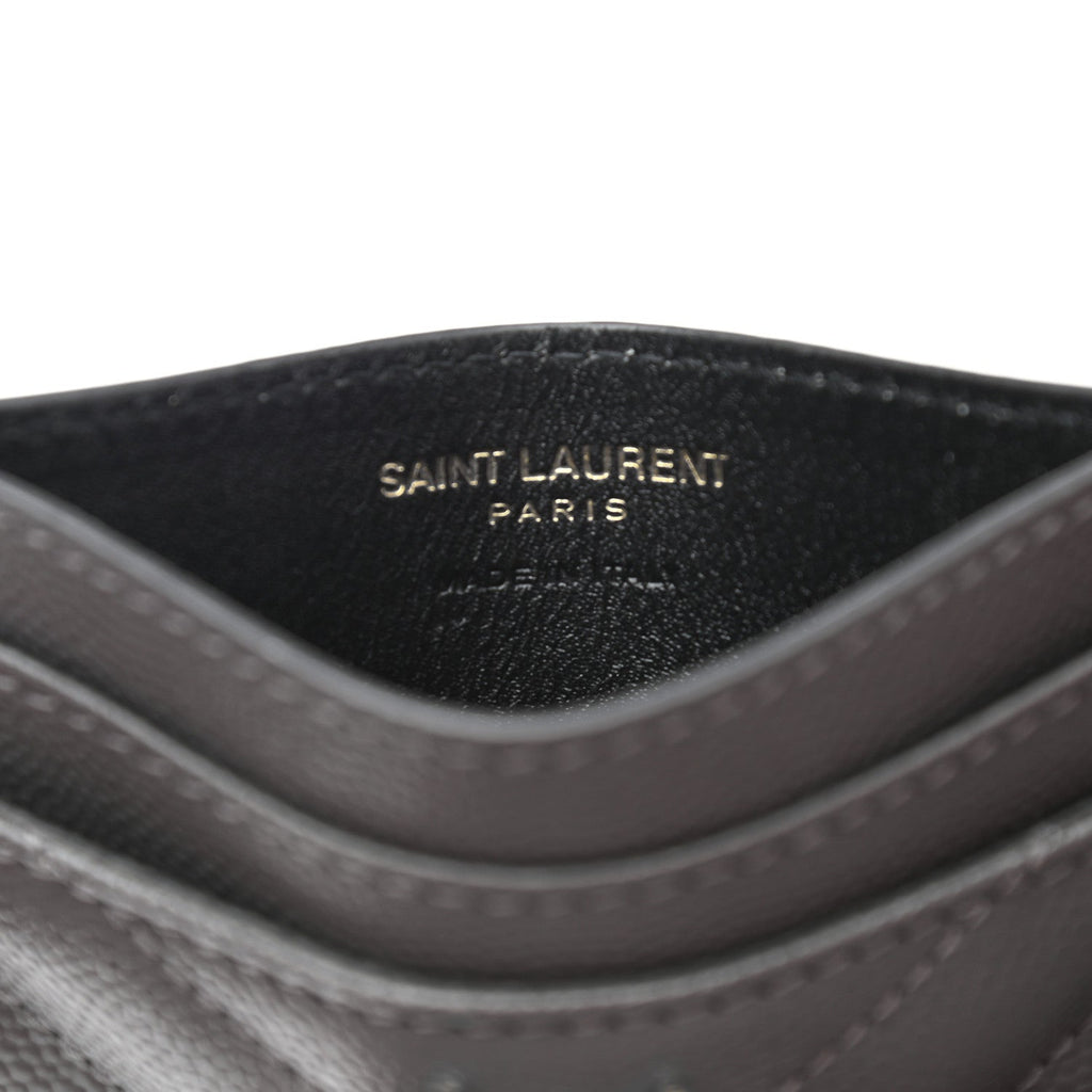 Saint Laurent YSL Grain de Poudre Leather Card Case, Silvertone