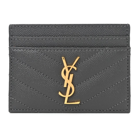 Saint Laurent Storm Grey Grain De Poudre Monogram Card Holder 423294 at_Queen_Bee_of_Beverly_Hills