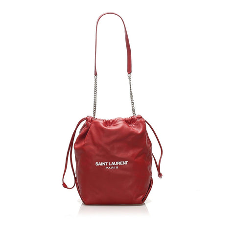 Saint Laurent Teddy Red Lambskin Leather Drawstring Bucket Bag 538447 at_Queen_Bee_of_Beverly_Hills