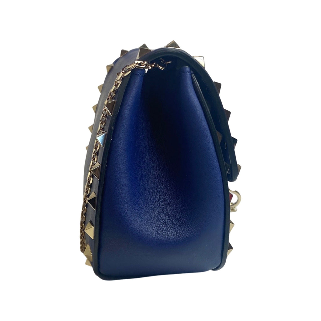 VALENTINO GARAVANI: Rockstud leather crossbody bag - Gnawed Blue