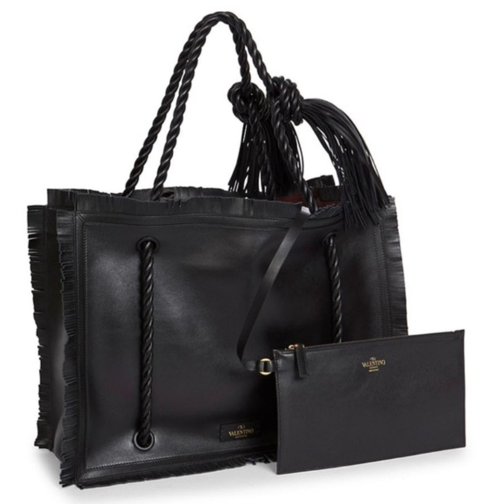 Authentic Valentino Garavani black leather tote handbag work