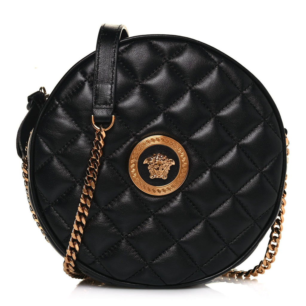 La Medusa Small Leather Shoulder Bag in Black - Versace