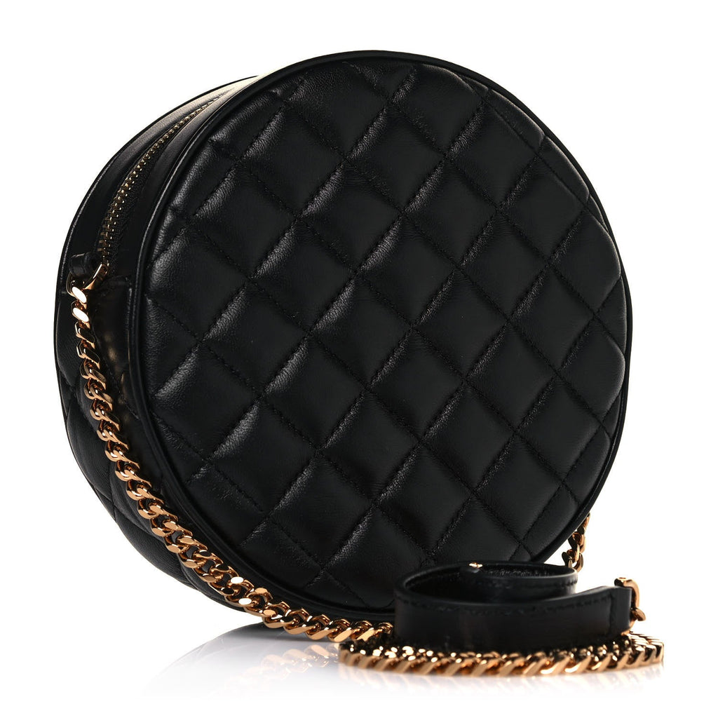 Versace La Medusa Round Quilted Leather Black Shoulder Bag 1002866