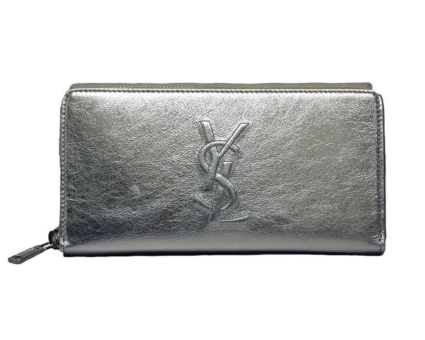 Yves Saint Laurent Wallet YSL Belle du Jour Silver Leather Zip Wallet ...